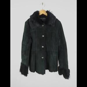 [SOLD] ST. JOHN COAT Women's Sz S Black Shearling Suede Jacket Coat Goat Skin